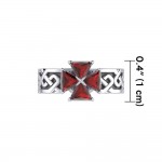 Celtic Knotwork Silver Band Ring with Cross Gemstone
