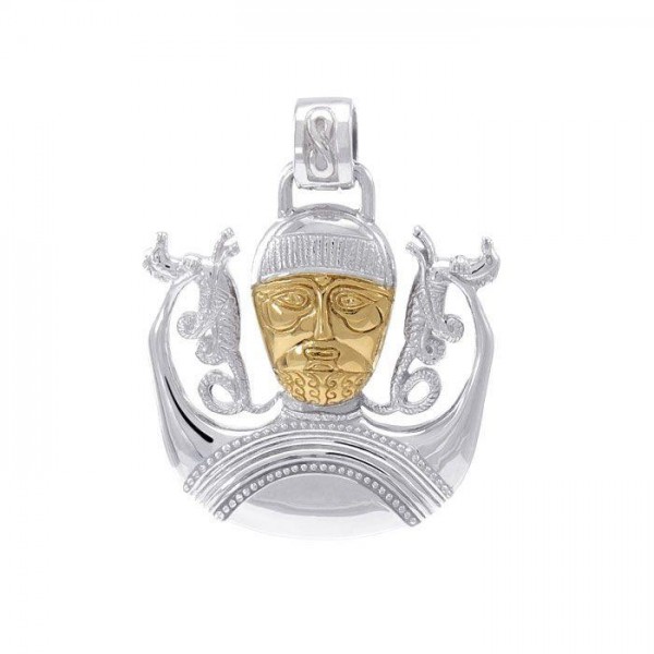 Celtic God Cernunnos of life and prosperity ~ Sterling Silver Jewelry Pendant with 18k gold accent