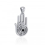Healer Hand Symbol Silver Pendant with Gemstone