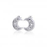 Hollow Celtic Crescent Moon Silver Post Earrings