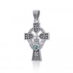 Claddagh Celtic Cross avec pendentif lucky four leaf Clover Silver