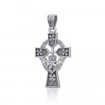 Claddagh Celtic Cross with Lucky Four Leaf Clover Silver Pendant