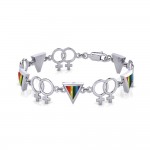 Sterling Silver Two Women Rainbow Link Bracelet