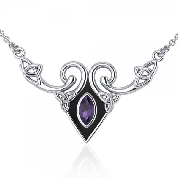 A gift of the world ~ Sterling Silver Celtic Triquetra Necklace Jewelry with Gemstones