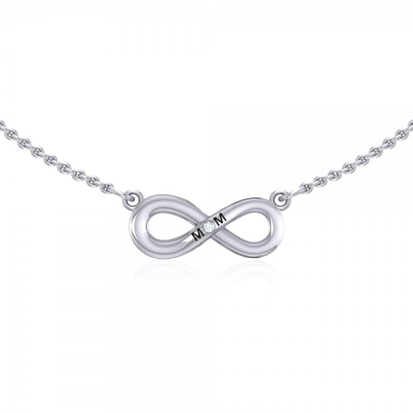 Infinity Love For Mom Silver Necklace with Single Gem