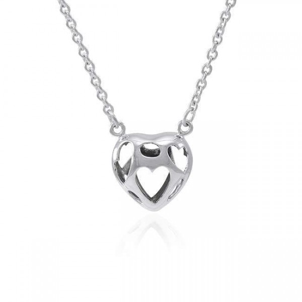 Bold Filigree Heart Silver Necklace