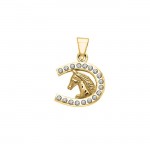 Horseshoe and Horse with Gems Solid Gold Pendant