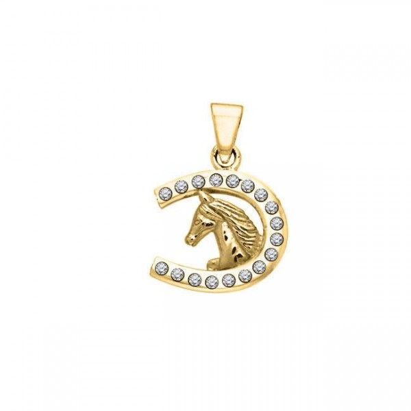 Fer à cheval et cheval avec pendentif en or massif gemme