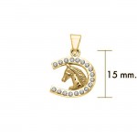 Horseshoe and Horse with Gems Solid Gold Pendant