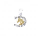 Horseshoe and Horse with Gems Silver and Gold Pendant