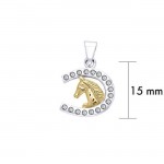 Horseshoe and Horse with Gems Silver and Gold Pendant
