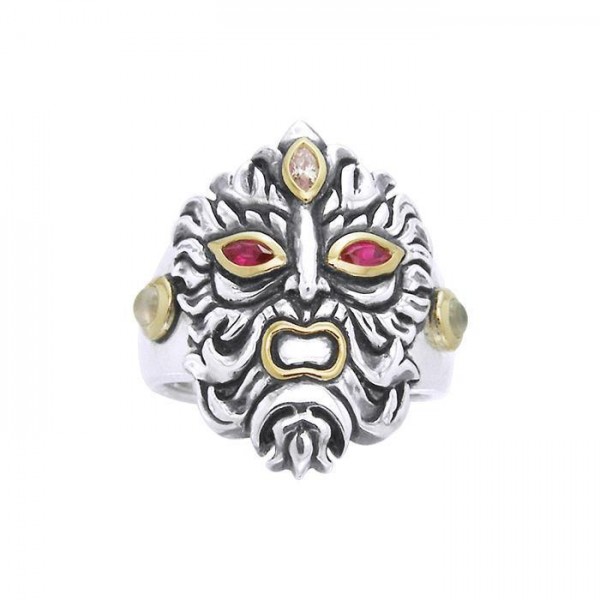 Silver and Gold Green Man Ring