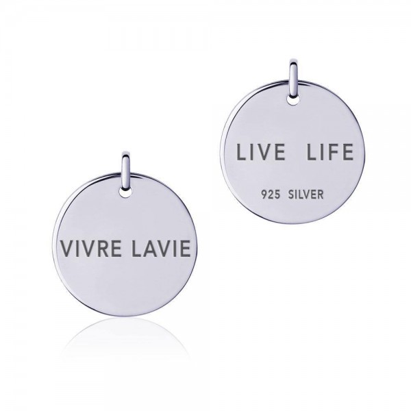 Power Word Live Life or Vivre La Vie Silver Disc Charm