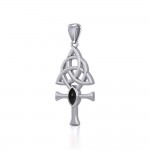 Triquetra Ankh Silver Pendant with Gemstone