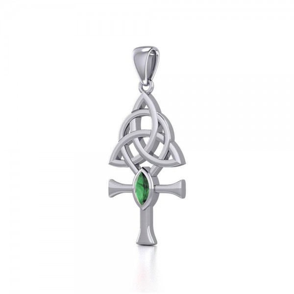Triquetra Ankh Silver Pendant with Gemstone