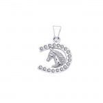 Horseshoe and Horse with Gems Silver Pendant