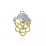 A symbolism of power, grace, and strength ~ Celtic Knotwork Horse Head Sterling Silver Pendant with 14k Gold accent