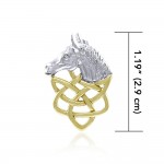 A symbolism of power, grace, and strength ~ Celtic Knotwork Horse Head Sterling Silver Pendant with 14k Gold accent