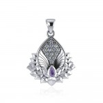Angel Wings and Lotus with Gemstone Pendant