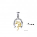 Horseshoe and Running Horse with Gems Silver and Gold Pendant