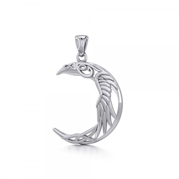The Celtic Moon Raven Silver Pendant