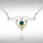 L’élégance de Celtic Heritage ~ Sterling Silver Celtic Triquetra Collier Bijoux avec accent d’or 14k et pierre précieuse