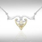 The elegance of Celtic Heritage ~ Sterling Silver Celtic Triquetra Necklace Jewelry with 14k Gold accent and Gemstone