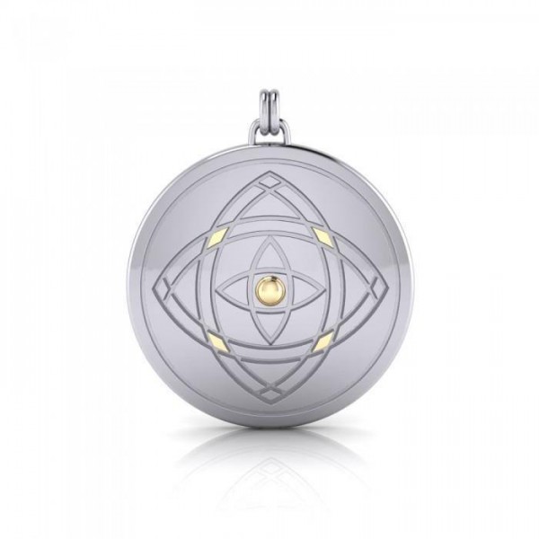 Hold your focus ~ Be Focused ~ A Sterling Silver Jewelry Pendant Mandala with 14k gold accent