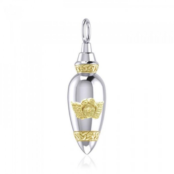 Celtic Angel Silver and Gold Bottle Pendant
