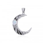 The Celtic Moon Raven Silver Pendant with Gemstone