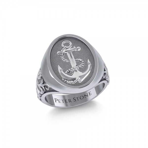 Classic Anchor Silver Signet Men Ring