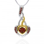 Our Hearts Desire ~ Celtic Knotwork Heart Pendentif en argent sterling avec accent d’or 14 carats et pierre précieuse