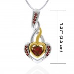 Our Hearts Desire ~ Celtic Knotwork Heart Pendentif en argent sterling avec accent d’or 14 carats et pierre précieuse