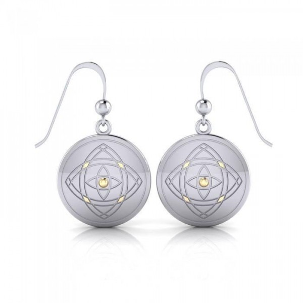 Be Focused, a life philosophy ~ Sterling Silver Jewelry Earrings Mandala with 14k gold accent