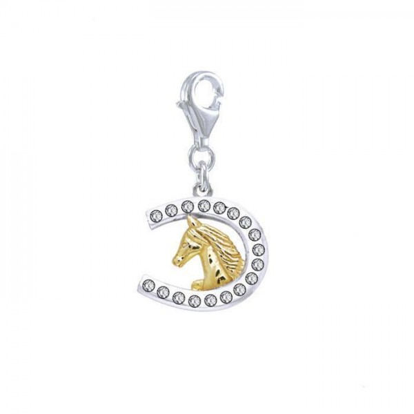Horseshoe with Gems Silver and Gold Clip Charm