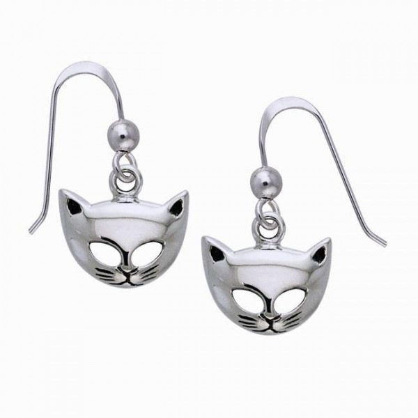 Eternal companion ~ Sterling Silver Cat Mask Hook Earrings