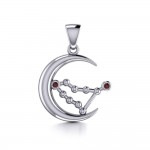 Crescent Moon and Capricorn Astrology Constellation Silver Pendant
