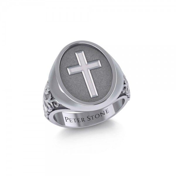 Modern Cross Silver Signet Men Ring