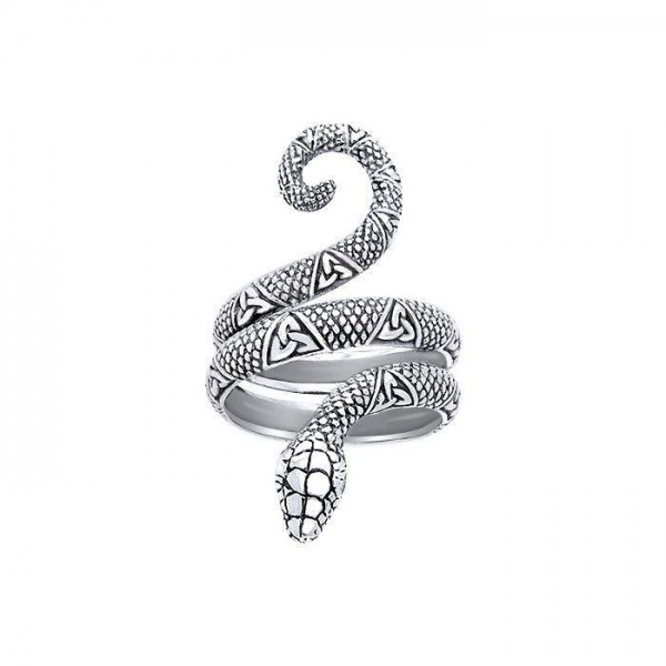 A serendipity of no beginnings and ends ~ Celtic Trinity Knotwork Snake Sterling Silver Ring
