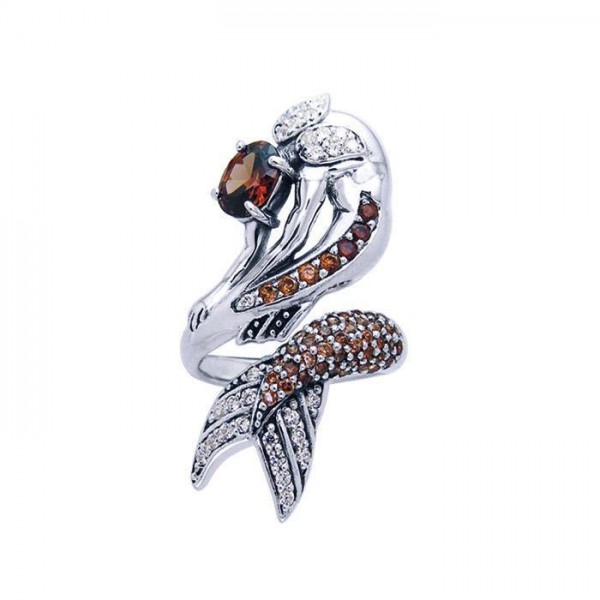 Amazed with the mermaid Bs beauty ~ Dali-inspired fine Sterling Silver Ring accented with Champagne and White diamonds