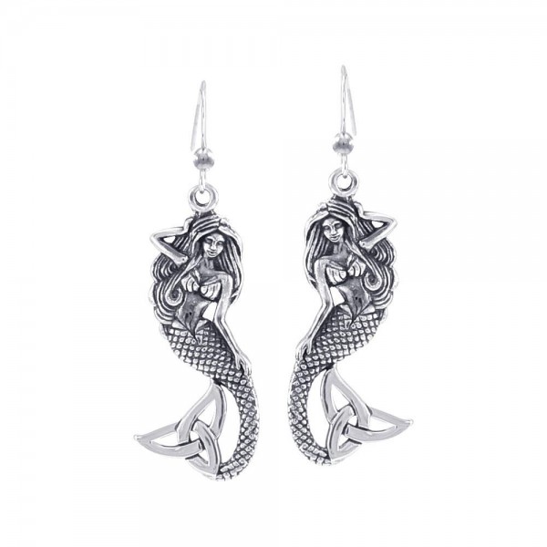 Lovely Mermaid Goddess with Trinity Knot Silver Earrings