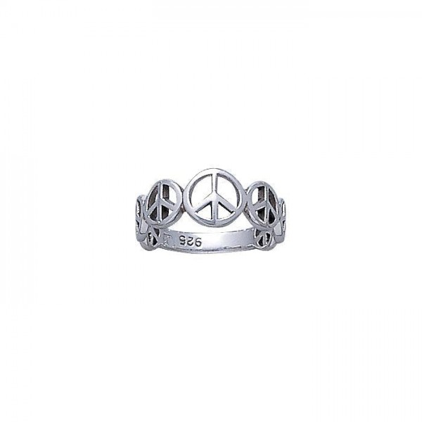 Peace Symbol Silver Band Ring