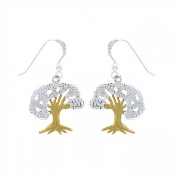 Continuous beauty in the Tree of Life ~ 14k Gold accent and Sterling Silver Jewelry Earrings