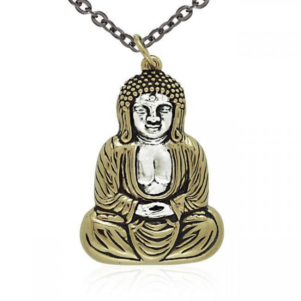Pendentif et chaîne de Bouddha assis en argent et en or par Amy Zerner