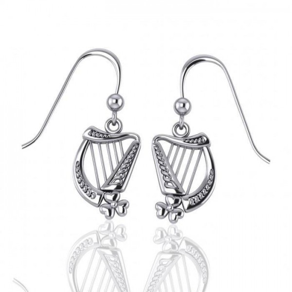A touch of eternity to a cultural icon ~ Sterling Silver Celtic Knotwork Harp Hook Earrings Jewelry