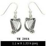 A touch of eternity to a cultural icon ~ Sterling Silver Celtic Knotwork Harp Hook Earrings Jewelry