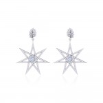 Dangling Gemstone Elven Star with Oak Leaf Post Earrings