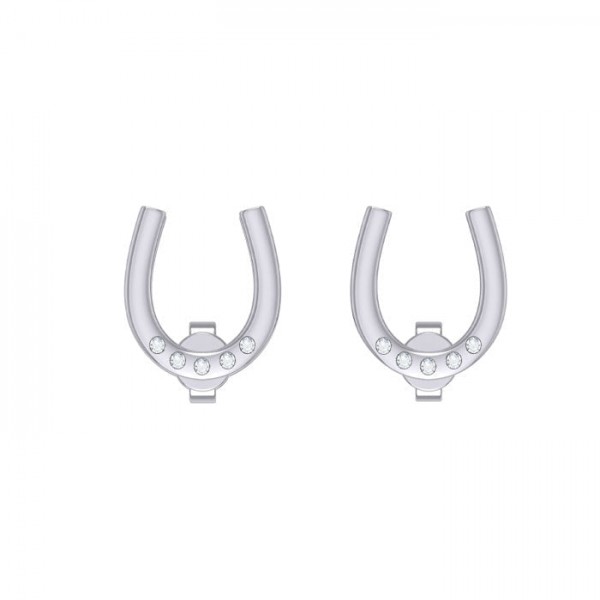 Horseshoe with Gems Silver Post Earrings