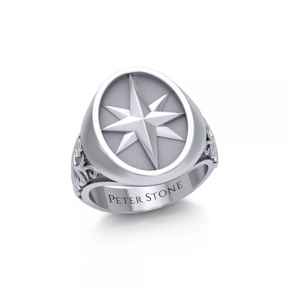 Compass Silver Signet Men Ring