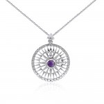 Silver Compass Rose Gemstone Pendant and Chain Set